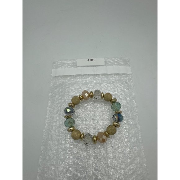 Nicole Faceted Beaded Stretch Bracelet in Tones of Blue Green and Gold - Picture 6 of 6